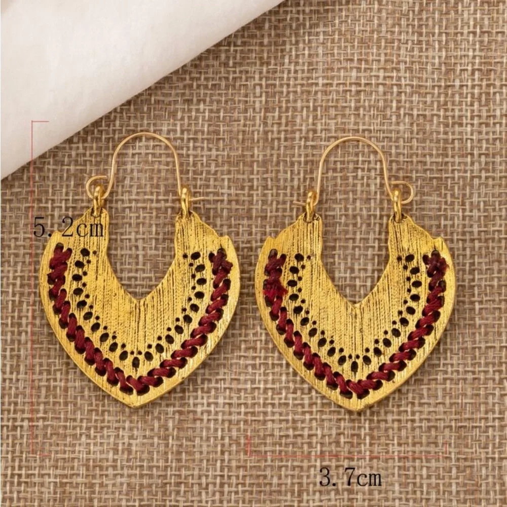 Elegant‎ Gold and Red braided Arabic style Hoop Earrings